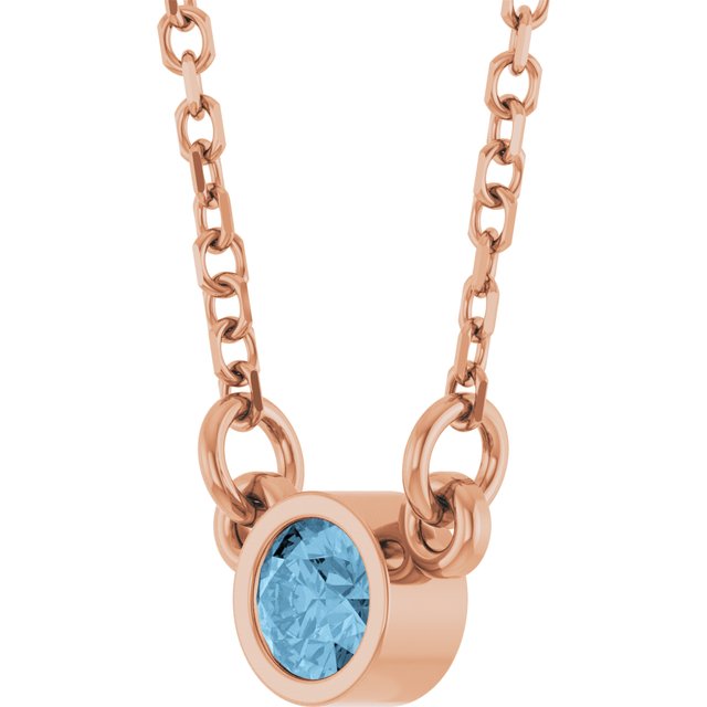 14K Rose Natural Sky Blue Topaz Solitaire 18" Necklace