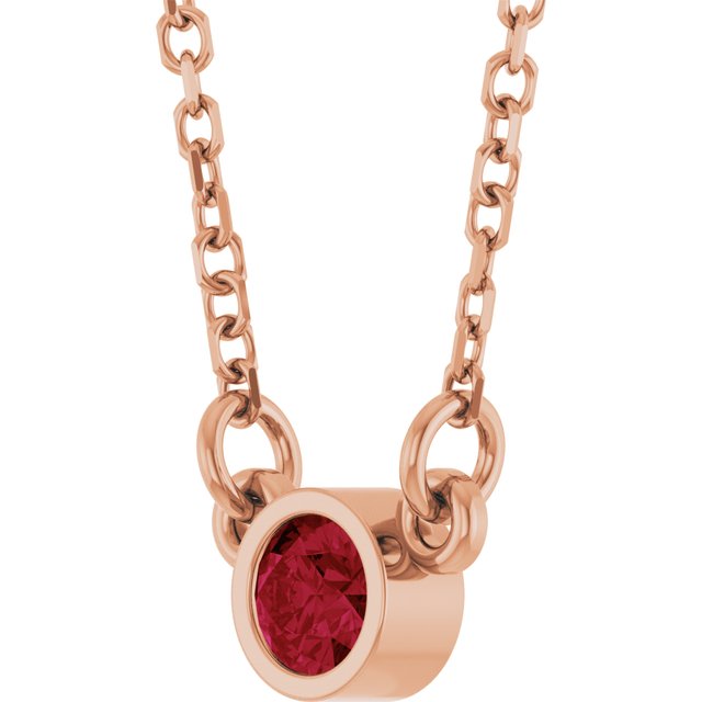 14K Rose Natural Ruby Solitaire 16" Necklace