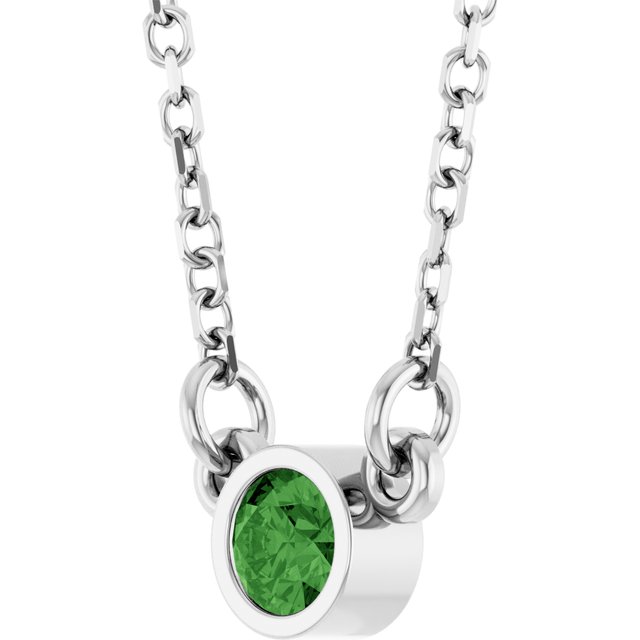 14K White Natural Green Tourmaline Solitaire 18" Necklace