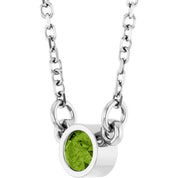Rhodium-Plated Sterling Silver Imitation Peridot Solitaire 16" Necklace