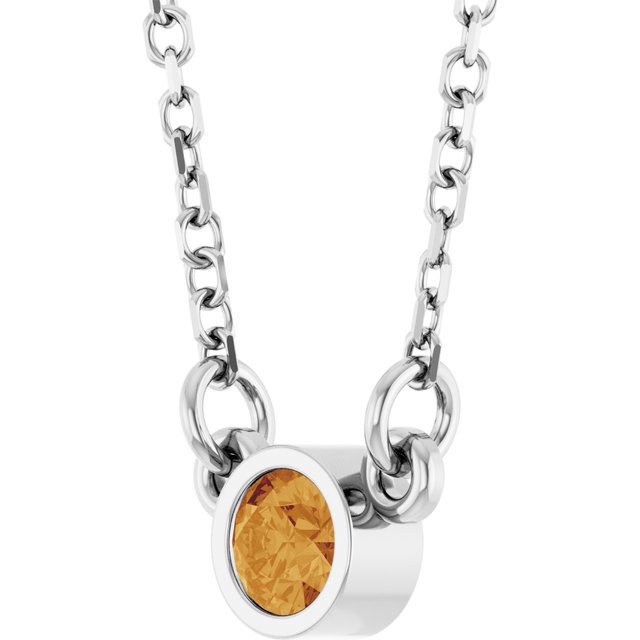 Rhodium-Plated Sterling Silver Imitation Citrine Solitaire 16" Necklace