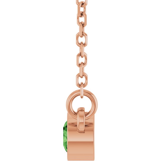 14K Rose Natural Green Tourmaline Solitaire 18" Necklace