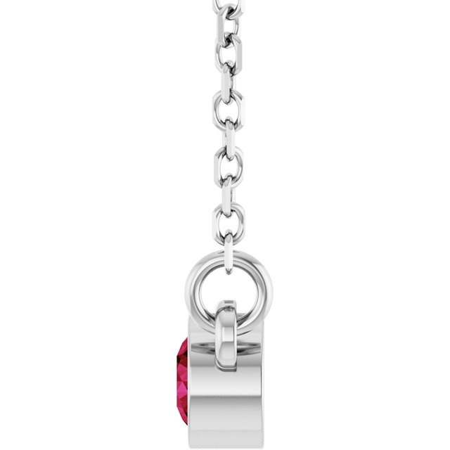14K White Lab-Grown Ruby Solitaire 16" Necklace