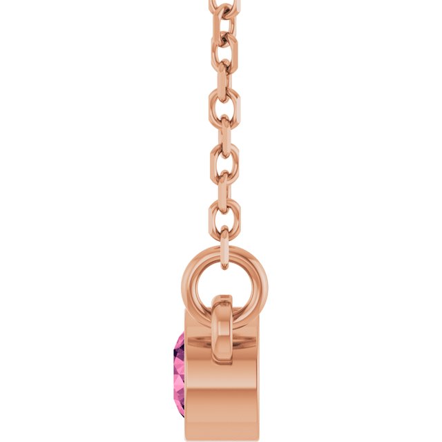 14K Rose Natural Pink Tourmaline Solitaire 16" Necklace