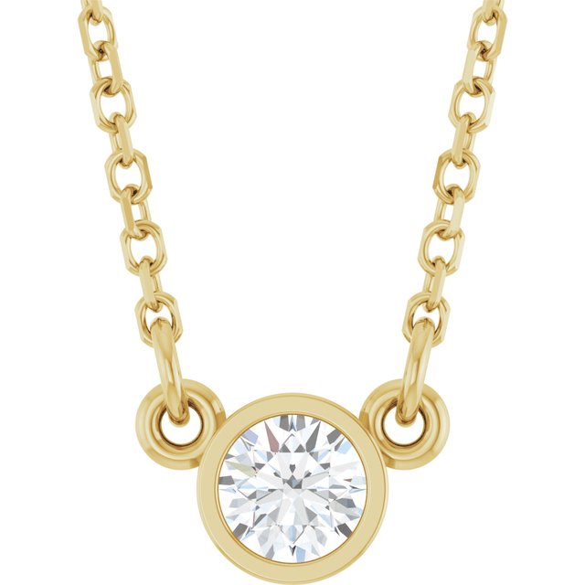 14K Yellow Gold 1/6 CT Natural Diamond Solitaire Necklace - 18" by Brand - Motek Jewelry