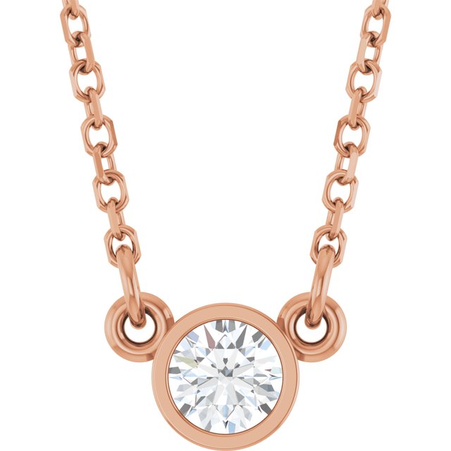 14K Rose 1/6 CT Natural Diamond Solitaire 18" Necklace