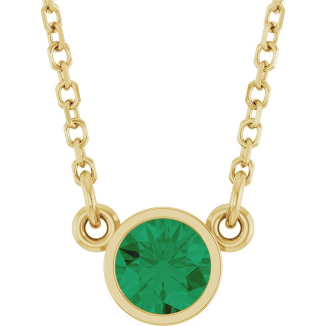 14K Yellow Lab-Grown Emerald Solitaire 16" Necklace