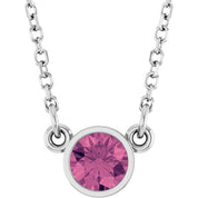 Rhodium-Plated Sterling Silver Natural Pink Tourmaline Solitaire 16" Necklace