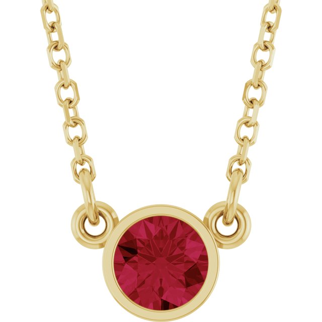 14K Yellow Natural Ruby Solitaire 16" Necklace