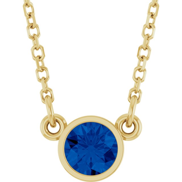14K Yellow Lab-Grown Blue Sapphire Solitaire 16" Necklace