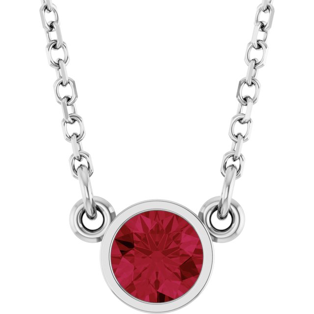 Rhodium-Plated Sterling Silver Lab-Grown Ruby Solitaire 16" Necklace