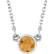 Rhodium-Plated Sterling Silver Natural Citrine Solitaire 16" Necklace