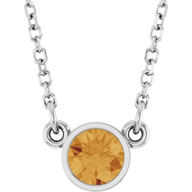Rhodium-Plated Sterling Silver Natural Citrine Solitaire 16" Necklace