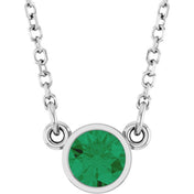 Rhodium-Plated Sterling Silver Lab-Grown Emerald Solitaire 16" Necklace