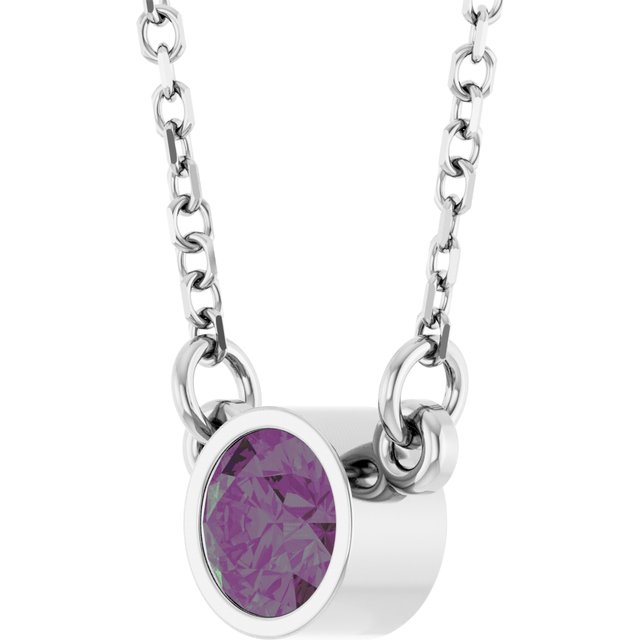 14K White Lab-Grown Alexandrite Solitaire 16" Necklace