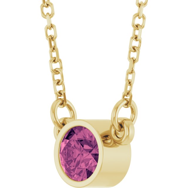 14K Yellow Natural Pink Tourmaline Solitaire 16" Necklace