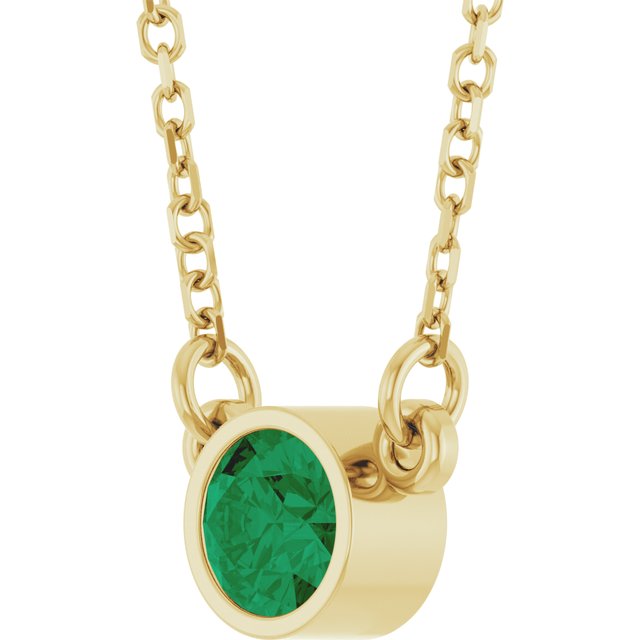 14K Yellow Lab-Grown Emerald Solitaire 16" Necklace