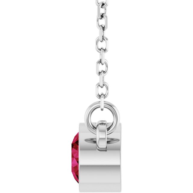 Rhodium-Plated Sterling Silver Lab-Grown Ruby Solitaire 16" Necklace