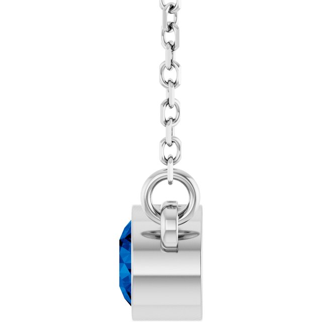 14K White Lab-Grown Blue Sapphire Solitaire 16" Necklace