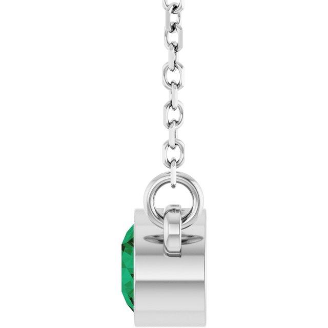 14K White Lab-Grown Emerald Solitaire 16" Necklace