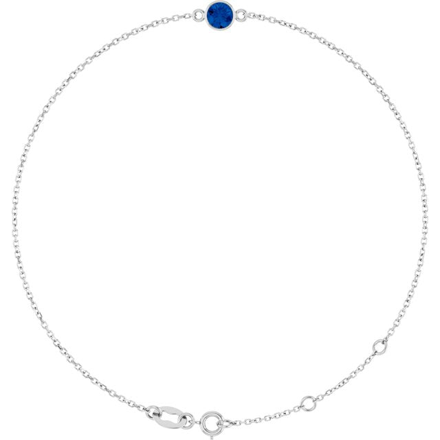 14K White Natural Blue Sapphire 6 1/2-7 1/2" Bracelet