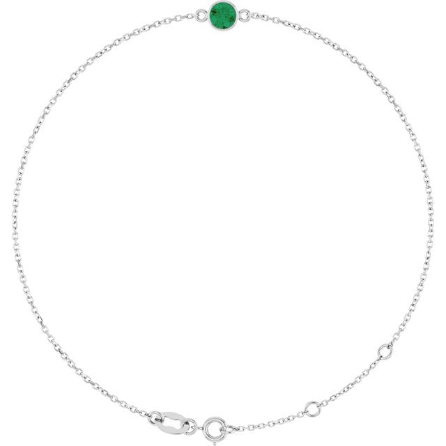 14K White Lab-Grown Emerald 6 1/2-7 1/2" Bracelet