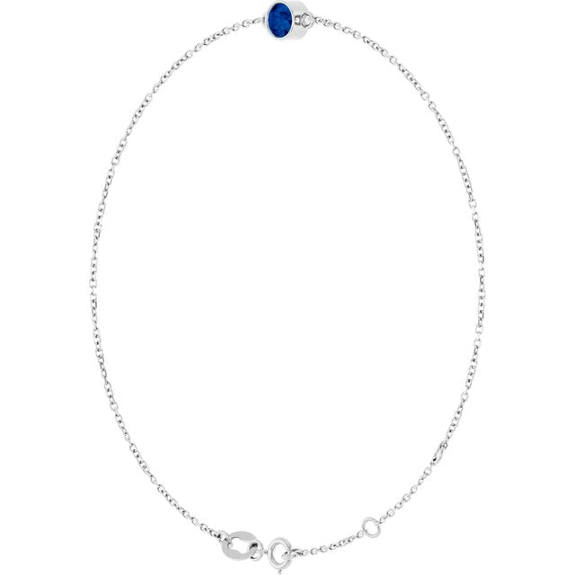 14K White Natural Blue Sapphire 6 1/2-7 1/2" Bracelet
