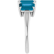 Sterling Silver 8x6 mm Emerald Natural London Blue Topaz Three-Stone Ring