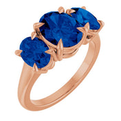14K Rose 9x7 mm Oval Lab-Grown Blue Sapphire Three-Stone Ring