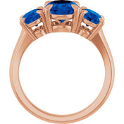 14K Rose 9x7 mm Oval Lab-Grown Blue Sapphire Three-Stone Ring