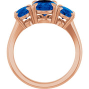 14K Rose 9x7 mm Oval Lab-Grown Blue Sapphire Three-Stone Ring