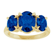 14K Yellow 9x7 mm Oval Lab-Grown Blue Sapphire Three-Stone Ring