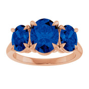 14K Rose 9x7 mm Oval Lab-Grown Blue Sapphire Three-Stone Ring
