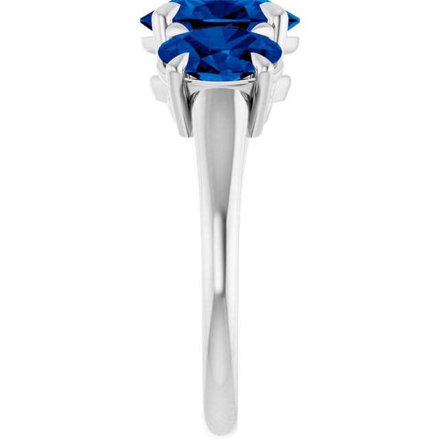 Sterling Silver 9x7 mm Oval Lab-Grown Blue Sapphire Three-Stone Ring