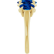 14K Yellow 9x7 mm Oval Lab-Grown Blue Sapphire Three-Stone Ring