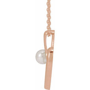 14K Rose Cultured White Akoya Pearl Heart 16-18" Necklace