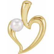 14K Yellow Cultured White Akoya Pearl Heart Pendant