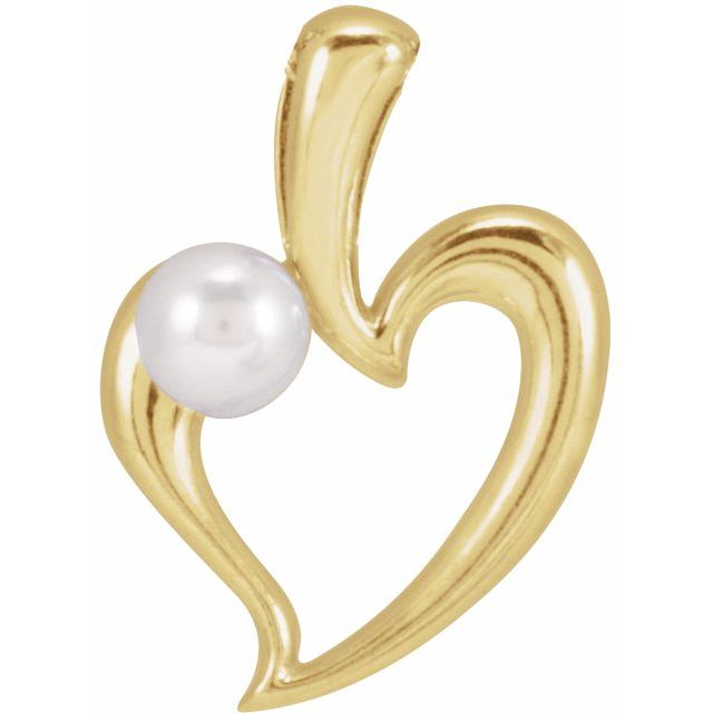 14K Yellow Cultured White Akoya Pearl Heart Pendant