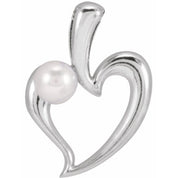 14K White Cultured White Akoya Pearl Heart Pendant