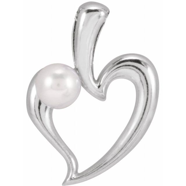 14K White Cultured White Akoya Pearl Heart Pendant
