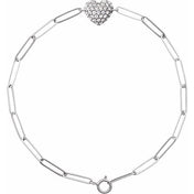 14K White 1/3 CTW Natural Diamond Heart & Paperclip-Style 7" Bracelet