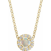 14K Yellow Cabochon Natural White Opal & .06 CTW Natural Diamond Halo-Style 16-18" Necklace