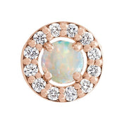 14K Rose Cabochon Natural White Opal & .06 CTW Natural Diamond Halo-Style Pendant