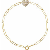 14K Yellow 1/3 CTW Natural Diamond Heart & Paperclip-Style 7" Bracelet