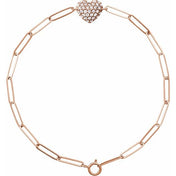 14K Rose 1/3 CTW Natural Diamond Heart & Paperclip-Style 7" Bracelet