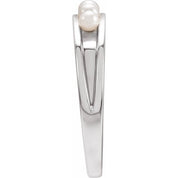 14K White Cultured White Seed Pearl Stackable Ring