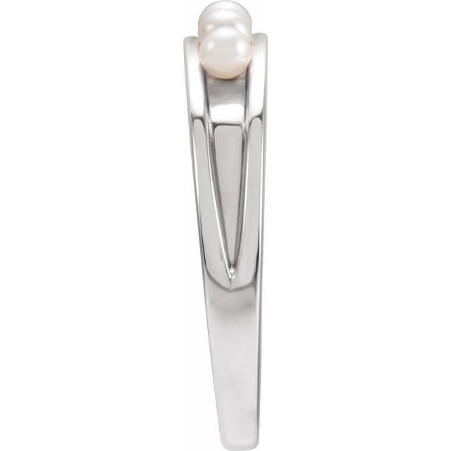 14K White Cultured White Seed Pearl Stackable Ring
