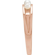 14K Rose Cultured White Seed Pearl Stackable Ring