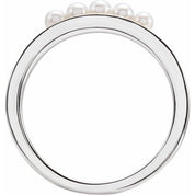 14K White Cultured White Seed Pearl Stackable Ring