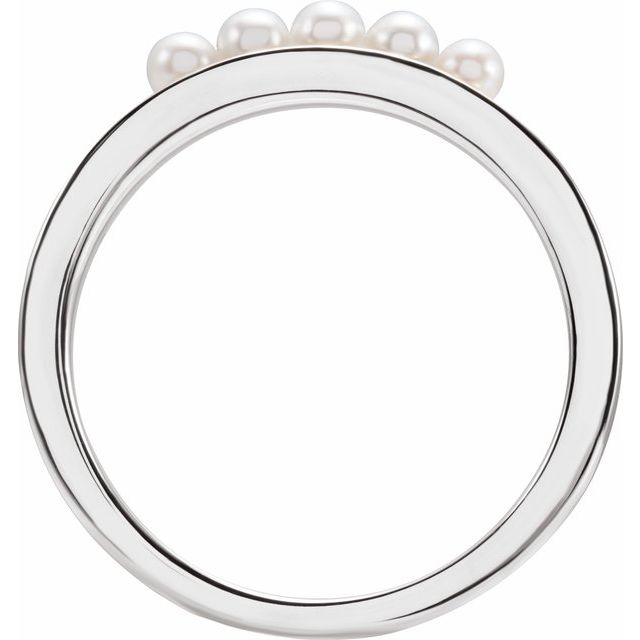 14K White Cultured White Seed Pearl Stackable Ring